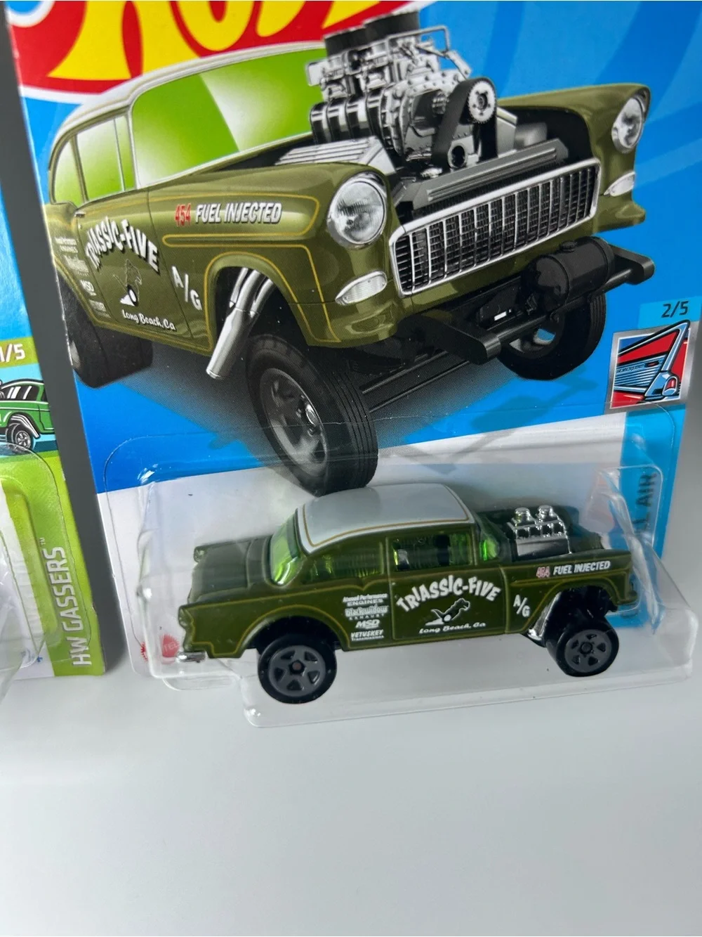 Hot Wheels Chevy Lot of 2x - ‘55 Chevy Bel Air Gasser Green & Yellow HW Gassers
